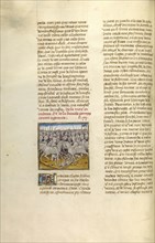 The Battle between Pompeius and Tigranes; Ghent, Belgium; about 1475; Tempera colors, gold leaf, and gold paint on parchment