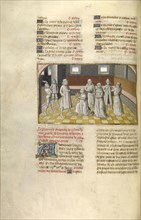 Tiberius Receiving the Crown from the Senators; Ghent, Belgium; about 1475; Tempera colors, gold leaf, and gold paint