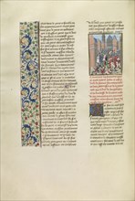 Jean de Bonne Lance Defeating the English; Bruges, Belgium; about 1480 - 1483; Tempera colors, gold leaf, gold paint, and ink