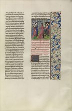 Jean de Bonne Lance Leading the Captured English before the Ladies of Montferrant; Bruges, Belgium; about 1480 - 1483; Tempera