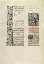 Geronnet de Maudurant Returning to Montferrant; Bruges, Belgium; about 1480 - 1483; Tempera colors, gold leaf, gold paint