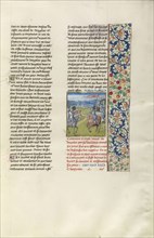 James Douglas and Henry Percy Facing Each Other; Bruges, Belgium; about 1480 - 1483; Tempera colors, gold leaf, gold paint