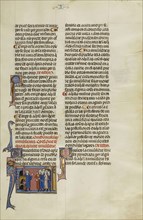 Initial U: A Man with a Horse Greeting a Group of Men; Unknown, Michael Lupi de Çandiu, Spanish, active Pamplona, Spain 1297