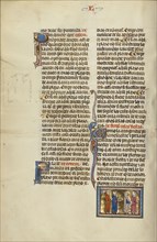 Initial C: A Judge and a Monk Speaking with an Attorney and Clients; Unknown, Michael Lupi de Çandiu, Spanish, active Pamplona