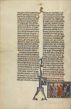 Initial F: An Attorney and a Client before a Judge; Unknown, Michael Lupi de Çandiu, Spanish, active Pamplona, Spain 1297 - 1305