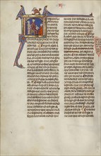 Initial J: A Man Kneeling before a Judge; Unknown, Michael Lupi de Çandiu, Spanish, active Pamplona, Spain 1297 - 1305