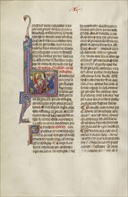 Initial L: A Man Clubbing Another Man before a Judge; Unknown, Michael Lupi de Çandiu, Spanish, active Pamplona, Spain 1297