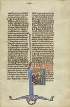 Initial S: Three Men Kneeling before a Judge; Unknown, Michael Lupi de Çandiu, Spanish, active Pamplona, Spain 1297 - 1305