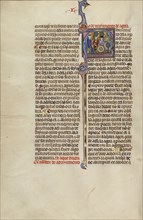 Initial A: A Judge and Two Men Pointing to an Aquaduct and a Millwheel; Unknown, Michael Lupi de Çandiu, Spanish, active