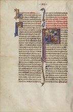 Initial S: Two Men before a King and Others Watching Two Men Fighting; Unknown, Michael Lupi de Çandiu, Spanish, active Pamplona