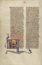 Initial C: A Man Greeting another Man with Two Sons and a Horse; Unknown, Michael Lupi de Çandiu, Spanish, active Pamplona