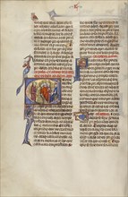 Initial U: A Man Pointing to a Heap of Grain and Two Men before a Judge; Unknown, Michael Lupi de Çandiu, Spanish, active