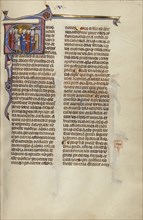 Initial E: Four Men and a Family Transacting the Sale of a House; Unknown, Michael Lupi de Çandiu, Spanish, active Pamplona