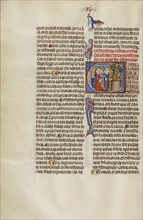 Initial E: Two Groups before a Notary; Unknown, Michael Lupi de Çandiu, Spanish, active Pamplona, Spain 1297 - 1305