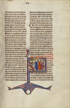 Initial S: Three Men Speaking before a Judge; Unknown, Michael Lupi de Çandiu, Spanish, active Pamplona, Spain 1297 - 1305
