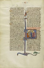 Initial N: Two Men with Lances Standing before Two Men; Unknown, Michael Lupi de Çandiu, Spanish, active Pamplona, Spain 1297