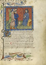 A Group of Men Standing before Caesar and the Severed Head of Pompeius; Avignon, probably, France; about 1430; Tempera colors