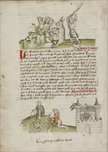 A Crowned Couple with a Dog and a Donkey; A Woman Feeding a Bird; Trier, probably, Germany; third quarter of 15th century; Pen