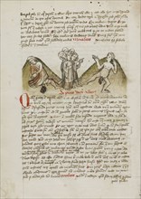A Woman and a Nude Man and a Cleric Speaking to the Man; Trier, probably, Germany; third quarter of 15th century; Pen and black