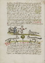 A Shepherd with his Dog and Flock; A Man Chasing Away a Wolf; Trier, probably, Germany; third quarter of 15th century; Pen