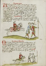 A Horseman and Two Robbers; Trier, probably, Germany; third quarter of 15th century; Pen and black ink and colored washes