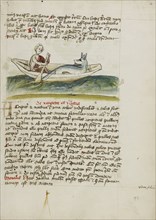 A Ferryman with a Wolf in a Boat; Trier, probably, Germany; third quarter of 15th century; Pen and black ink and colored washes