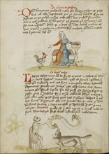 A Woman with a Vessel and a Hen; A Monkey Instructing a Fox and a Wolf; Trier, probably, Germany; third quarter of 15th century