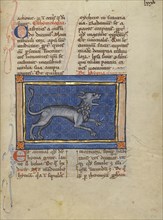 A Hyena; Thérouanne ?, France, formerly Flanders, about 1270; Tempera colors, gold leaf, and ink on parchment; Leaf