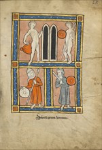 Men with Shields and Weapons; Thérouanne ?, France, formerly Flanders, fourth quarter of 13th century, after 1277, Tempera