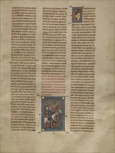 A Demoiselle Delivering a Letter from Tristan to Lancelot; Paris, France; about 1320 - 1340; Tempera colors, gold paint