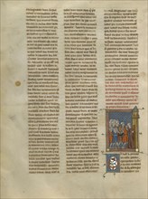 Knight à la cote mal taillée and Mesdisant Imprisoned at Castle Uter; Paris, France; about 1320 - 1340; Tempera colors, gold