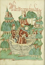 Barlaam, Carrying a Shoulder Pack, Crosses a River; Follower of Hans Schilling, German, active 1459 - 1467)