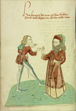 A Young Man Meeting an Older Bearded Man; Follower of Hans Schilling, German, active 1459 - 1467, from the Workshop of Diebold