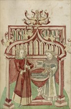 Josaphat before the Baptismal Font with a Tonsured Cleric; Follower of Hans Schilling, German, active 1459 - 1467)