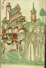 Horsemen Meeting an Abbot and Two Monks at a Monastery; Follower of Hans Schilling, German, active 1459 - 1467)