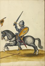 A Horseman in Armor; Augsburg, probably, Germany; about 1560 - 1570; Tempera colors and gold and silver paint on paper bound
