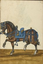 A Horse in Armor; Augsburg, probably, Germany; about 1560 - 1570; Tempera colors and gold and silver paint on paper