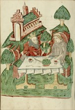 Josaphat and Barlaam Share a Meal; Follower of Hans Schilling, German, active 1459 - 1467, from the Workshop of Diebold Lauber