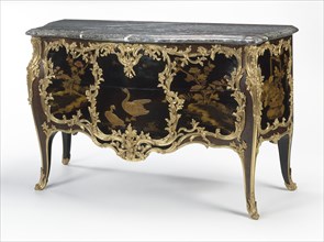 Commode; Attributed to Joseph Baumhauer, French, died 1772, Paris, France; about 1750; Oak veneered with ebony; set with panels