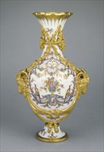 Vase, vase bouc du Barry B, Painted by Fallot, French, active Sèvres, France 1764 - 1790, Gilded by Jean Chauvaux the Younger