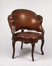 Desk Chair; Attributed to Étienne Meunier, Menuisier, French, master 1732), Paris, France; about 1735; Walnut with leather