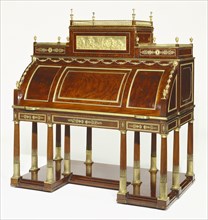 Rolltop Desk; Attributed to David Roentgen, German, 1743 - 1807, master 1780), gilt-bronze plaque attributed to Pierre