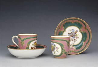 Pair of Cups and Saucers; Painted by Charles Buteux père, French, 1719 - 1782, Sèvres Manufactory, French, 1756 - present