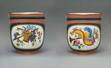 Pair of Cups and Saucers; Painted by Charles Buteux père, French, 1719 - 1782, active Sèvres, France 1756 - 1782, Sèvres