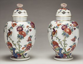 Pair of Lidded Vases; Meissen Porcelain Manufactory, German, active 1710 - present, Meissen, Germany; before 1733; lids