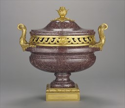 Lidded Bowl; Egypt; about 1770; Egyptian porphyry and gilt bronze mounts; 40.6 x 41.9 x 24.1 cm, 16 x 16 1,2 x 9 1,2 in