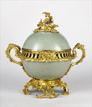 Mounted Lidded Bowl; China; porcelain about 1720; mounts about 1745 - 1749; Hard-paste porcelain; colored enamel decoration