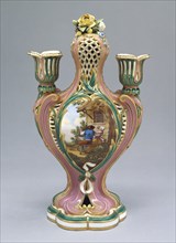 Vase; Painted by Charles-Nicolas Dodin, French, 1734 - 1803, Sèvres, France; 1759; Soft paste porcelain, pink and green ground