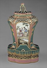 Vase, pot-pourri fontaine ou à dauphin, Painted decoration attributed to Charles-Nicolas Dodin, French, 1734 - 1803, Sèvres