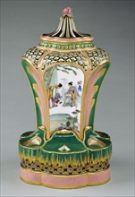 Vase, pot-pourri fontaine ou à dauphin, Painted decoration attributed to Charles-Nicolas Dodin, French, 1734 - 1803, Sèvres